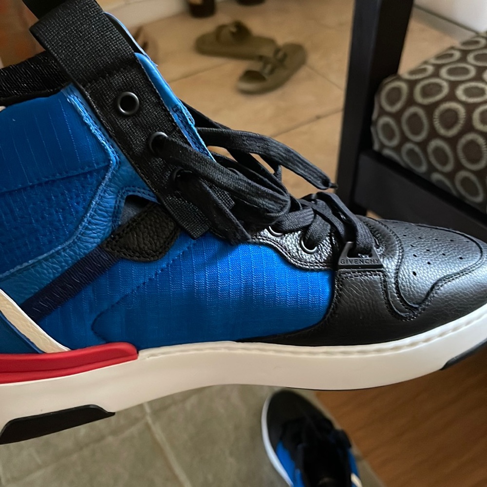 Leather black and blue sneakers worn once great condition